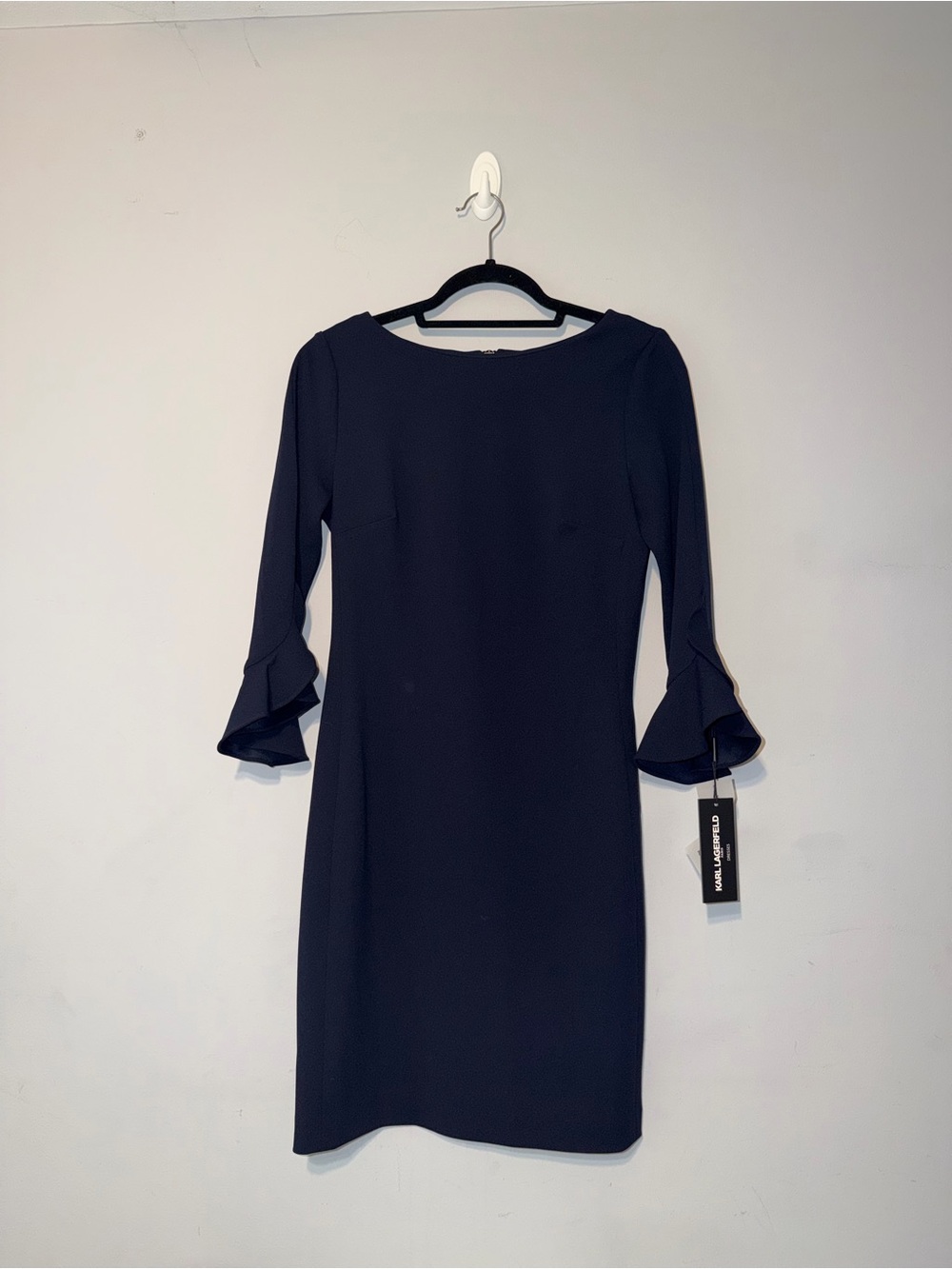 NWT Karl Largerfeld Navy Ruffle Sleeve Dress